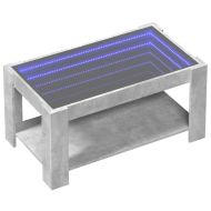 Маса за кафе с LED, бетонно сива, 93x53x45 см, инженерно дърво
