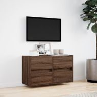 Стенен ТВ шкаф с LED осветление, кафяв дъб, 80x31x45 см