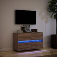 Стенен ТВ шкаф с LED осветление, кафяв дъб, 80x31x45 см