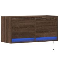 Стенен ТВ шкаф с LED осветление, кафяв дъб, 80x31x38 см