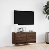 Стенен ТВ шкаф с LED осветление, кафяв дъб, 80x31x38 см