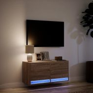 Стенен ТВ шкаф с LED осветление, кафяв дъб, 80x31x38 см