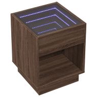 Маса за кафе с Infinity LED, кафяв дъб, 40x40x50 см