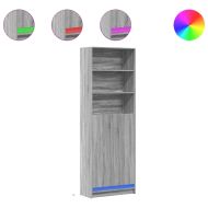 Висок шкаф с LED, сив сонома, 69x32,5x200 см, инженерно дърво