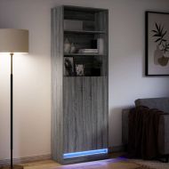 Висок шкаф с LED, сив сонома, 69x32,5x200 см, инженерно дърво