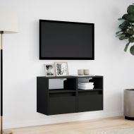 Стенни ТВ шкафове с LED осветление, 2 бр, черни, 41x31x45 см