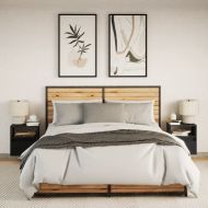 Нощни шкафчета за стена с LED осветление, 2 бр, черни