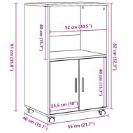 Подвижен шкаф, бетонно сив, 55x40x91 см, инженерно дърво