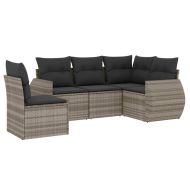 Градински комплект с възглавници, 5 части, светлосив полиратан