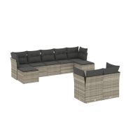 Градински комплект с възглавници, 9 части, светлосив полиратан