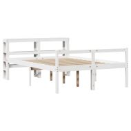 Легло за възрастни с табла, бял, 150x200 см, борово дърво масив