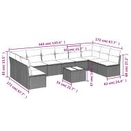 Градински комплект с възглавници, 11 части, светлосив полиратан