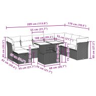Градински комплект с възглавници, 9 части, светлосив полиратан