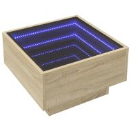 Маса за кафе с LED, сонома дъб, 50x50x30 см, инженерно дърво