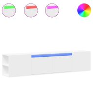 Стенен ТВ шкаф с LED, бял, 180x31x39,5 см