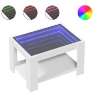 Маса за кафе с LED, бяла, 73x53x45 см, инженерно дърво