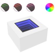 Маса за кафе с LED, бяла, 60x60x40 см, инженерно дърво