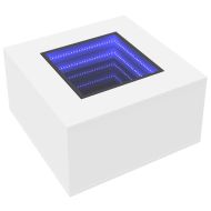 Маса за кафе с LED, бяла, 60x60x40 см, инженерно дърво