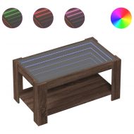 Маса за кафе с LED, кафяв дъб, 93x53x45 см, инженерно дърво
