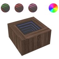 Маса за кафе с LED, кафяв дъб, 60x60x40 см, инженерно дърво