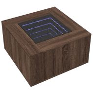 Маса за кафе с LED, кафяв дъб, 60x60x40 см, инженерно дърво