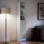 Сайдборд с LED, бял, 36x32,5x200 см, инженерно дърво