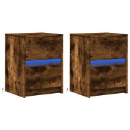 Нощни шкафчета с LED, 2 бр, Опушен дъб, инженерно дърво