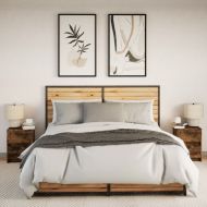 Нощни шкафчета с LED, 2 бр, Опушен дъб, инженерно дърво