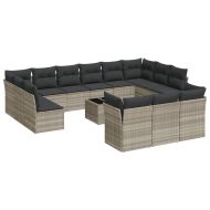 Градински комплект диван с възглавници 14 части сив полиратан