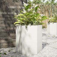 Градинска кашпа, бяла, шестоъгълна, 46x40x45 см, стомана