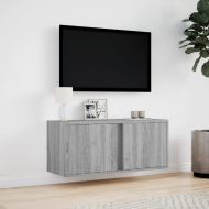 Стенен ТВ шкаф с LED осветление, сив сонома, 80x31x35 см
