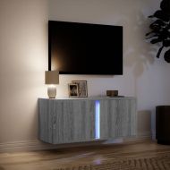 Стенен ТВ шкаф с LED осветление, сив сонома, 80x31x35 см