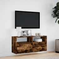 Стенен ТВ шкаф с LED осветление, опушен дъб, 100x31x45 см