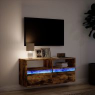 Стенен ТВ шкаф с LED осветление, опушен дъб, 100x31x45 см