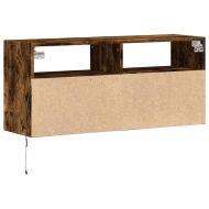 Стенен ТВ шкаф с LED осветление, опушен дъб, 100x31x45 см