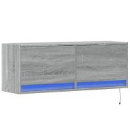 Стенен ТВ шкаф с LED осветление, сив сонома, 100x31x38 см