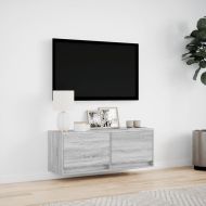 Стенен ТВ шкаф с LED осветление, сив сонома, 100x31x38 см