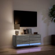 Стенен ТВ шкаф с LED осветление, сив сонома, 100x31x38 см