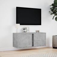 Стенен ТВ шкаф с LED осветление, бетонно сив, 80x31x35 см