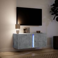 Стенен ТВ шкаф с LED осветление, бетонно сив, 80x31x35 см