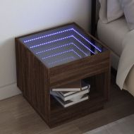 Нощна масичка с Infinity LED, кафяв дъб, 50x50x50 см