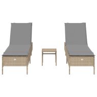 Комплект от 3 части шезлонги с възглавници бежов полиратан