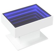Маса за кафе с LED, бяла, 70x50x45 см, инженерно дърво