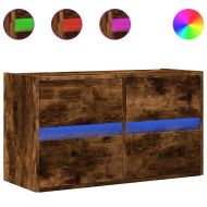 Стенен ТВ шкаф с LED осветление, опушен дъб, 80x31x45 см