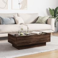 Маса за кафе с LED, кафяв дъб, 90x50x30 см, инженерно дърво