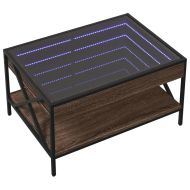 Маса за кафе с Infinity LED, кафяв дъб, 70x50x38 см