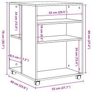 Странична маса с колела кафяв дъб 55x60x78 см инженерно дърво