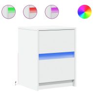 Нощни шкафчета с LED, 2 бр, бяло, инженерна дървесина