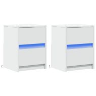 Нощни шкафчета с LED, 2 бр, бяло, инженерна дървесина