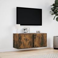 Стенен ТВ шкаф с LED осветление, опушен дъб, 80x31x35 см